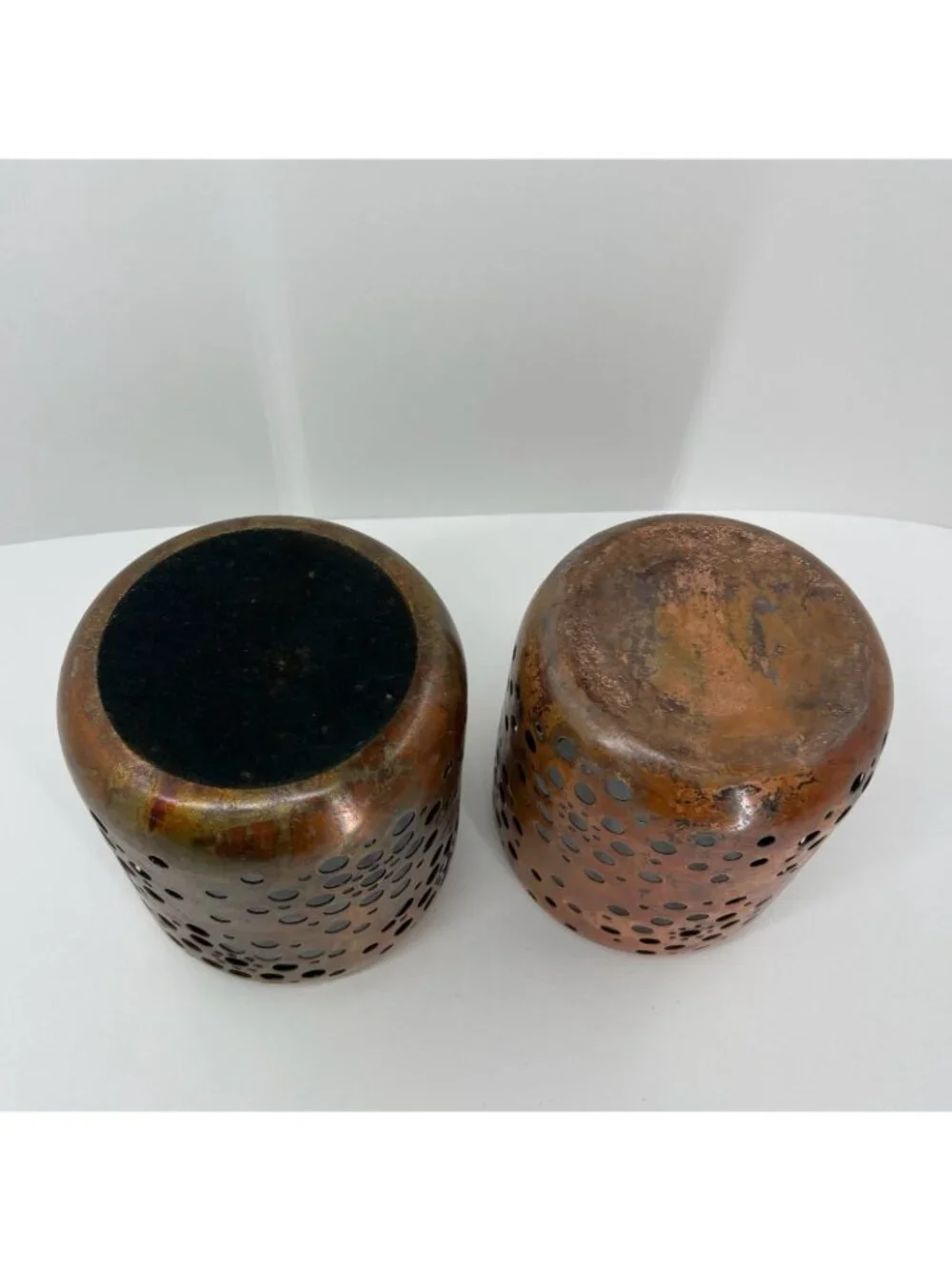 Set of 2 Pierced Copper Metal Candle Holders Votive Lanterns Rustic Decor